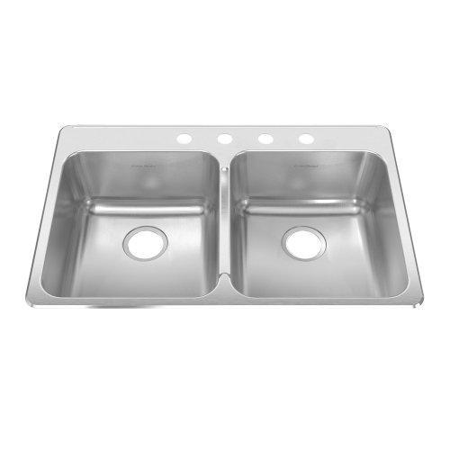 American Standard 15DB.332284.073 Prevoir 33.38-Inch Stainless Steel 4-Hole Topmount Double Bowl Kitchen Sink, Radiant Silk