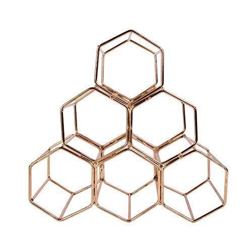 Kitchen koyal wholesale modern metal copper geometric wine rack 12 5 inches 6 bottle wine glass rack stand table top countertop wine rack wine glass holder hexagon iron wine stand for kitchen and bar