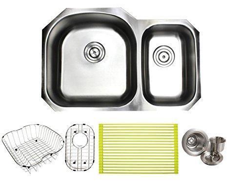 30 Inch Stainless Steel Undermount Double Bowl 60/40 Offset Kitchen Sink - 16 Gauge FREE ACCESSORIES