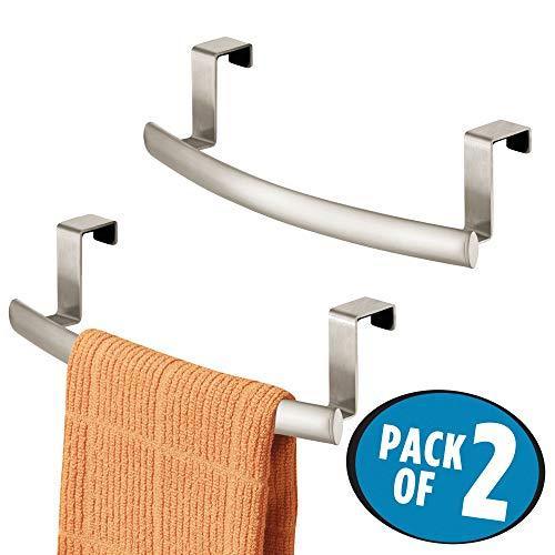 Top mdesign modern metal kitchen storage over cabinet curved towel bar hang on inside or outside of doors organize and hang hand dish and tea towels 9 7 wide 2 pack matte satin