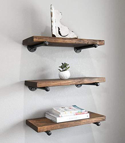 Discover 3 rustic floating shelves industrial wood shelves wall storage shelf natural wood wall mounted shelves with industrial shelving pipe brackets for bedrooms nursery kitchen by domestics 101 walnut