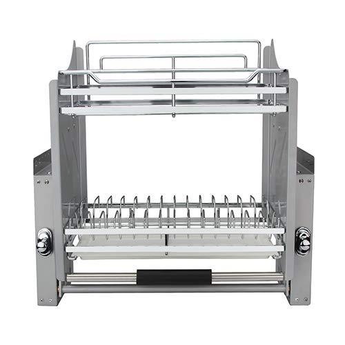 Discover kitchen pull down chrome steel 2 tier wire dish drainer rack utensils basket shelf plate holder for 600mm width cabinet