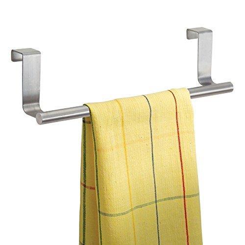 Kitchen mziart modern towel bar with hooks for bathroom and kitchen brushed stainless steel towel hanger over cabinet 9 inch