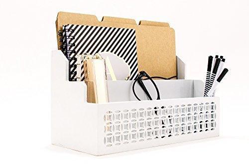 Shop blu monaco wooden mail organizer 2 tier white desk organizer with cutout trellis design rustic country letter sorter kitchen counter organizer file folder holder