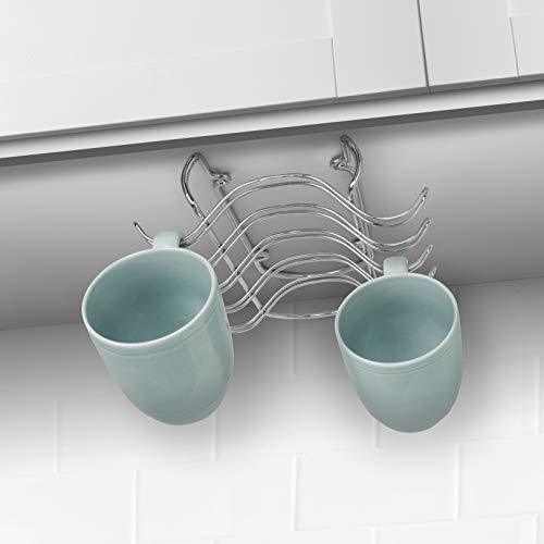Save blikke decorative kitchen mounted under cabinet or or over the shelf rack holder for hanging coffee mugs and tea cups 10 x 8 5 x 3 inches chrome