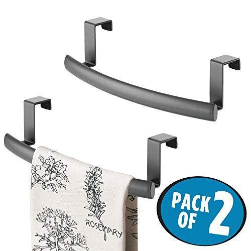 Discover the best mdesign modern metal kitchen storage over cabinet curved towel bar hang on inside or outside of doors organize and hang hand dish and tea towels 9 7 wide 2 pack graphite gray