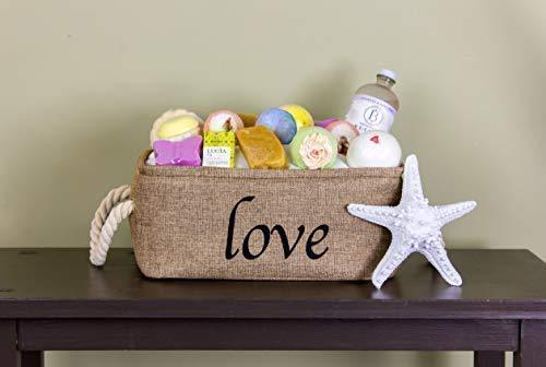 Top rated lillys love storage baskets organizer set 3 pack burlap nesting popular canvas storage bins for closet kitchen or bathroom organizing