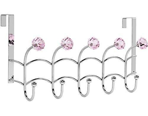 Galashield Over The Door Hook Rack 5 Pink Acrylic Hooks and Stainless Steel Organizer Rack (10 Hanging Hooks)