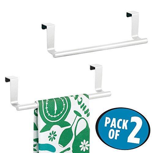 Discover the best mdesign decorative metal kitchen over cabinet towel bar hang on inside or outside of doors storage and display rack for hand dish and tea towels 9 wide 2 pack matte white