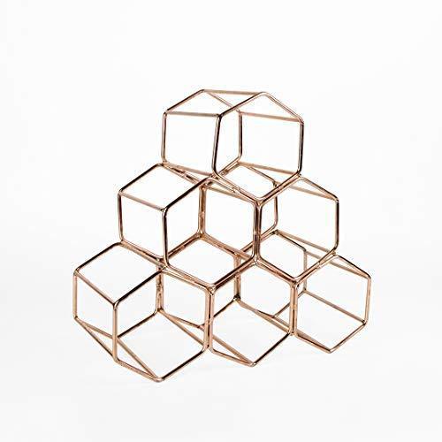 Heavy duty koyal wholesale modern metal copper geometric wine rack 12 5 inches 6 bottle wine glass rack stand table top countertop wine rack wine glass holder hexagon iron wine stand for kitchen and bar