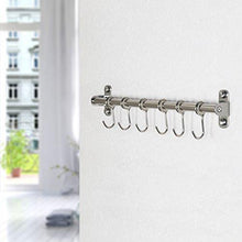 Heavy duty squelo kitchen sliding hooks solid stainless steel hanging rack rail with utensil removable s hooks for towel pot pan spoon loofah bathrobe wall mounted