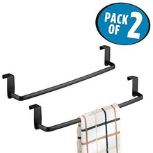 Heavy duty mdesign kitchen storage over cabinet curved steel towel bar hang on inside or outside of doors for organizing and hanging hand dish and tea towels 14 wide pack of 2 matte black finish