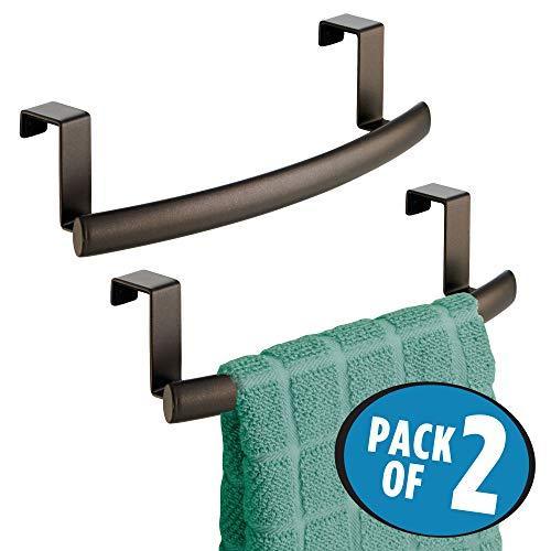 Heavy duty mdesign modern metal kitchen storage over cabinet curved towel bar hang on inside or outside of doors organize and hang hand dish and tea towels 9 7 wide 2 pack bronze