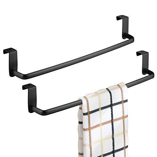 Great mdesign kitchen storage over cabinet curved steel towel bar hang on inside or outside of doors for organizing and hanging hand dish and tea towels 14 wide pack of 2 matte black finish