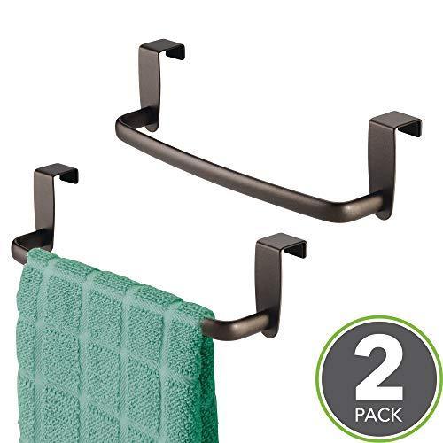 Try mdesign kitchen over cabinet metal towel bar hang on inside or outside of doors for hand dish and tea towels 9 75 wide 2 pack bronze finish