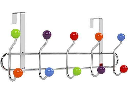Galashield Over The Door Hook Rack Multi color Ceramic Knobbed Hooks and Stainless Steel Rack