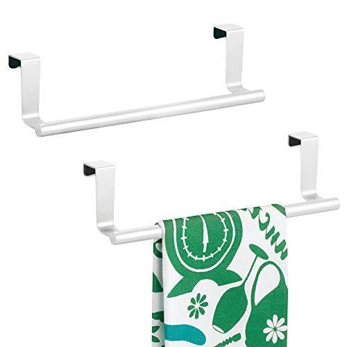 Discover the mdesign decorative metal kitchen over cabinet towel bar hang on inside or outside of doors storage and display rack for hand dish and tea towels 9 wide 2 pack matte white