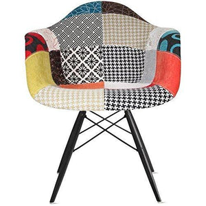 Products 2xhome set of 2 multi color modern upholstered molded armchair fabric chair patchwork multi pattern dark black wood wooden leg eiffel dining room industrial desk accent living bedroom kitchen