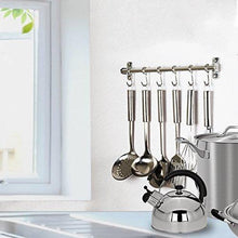 Kitchen squelo kitchen sliding hooks solid stainless steel hanging rack rail with utensil removable s hooks for towel pot pan spoon loofah bathrobe wall mounted