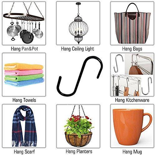 Budget friendly flammi 20 pack heavy duty s shaped hooks rustproof black finish steel kitchen s type hooks hangers for pans pots plants bags towels