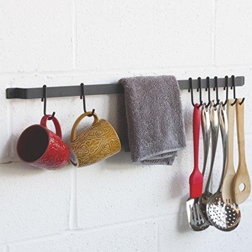 Order now wallniture kitchen rail organizer iron hanging utensils rack with hooks frosty black 30 inch