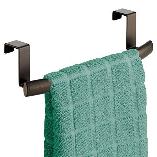 Latest mdesign modern metal kitchen storage over cabinet curved towel bar hang on inside or outside of doors organize and hang hand dish and tea towels 9 7 wide 2 pack bronze