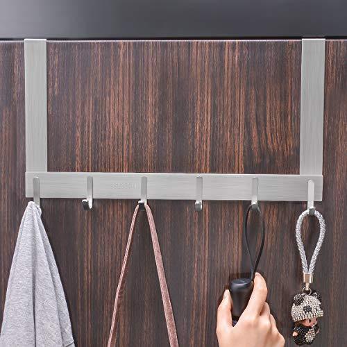 Arplis Over The Door Hook Hanger, Stainless Steel Heavy-Duty Organizer Rack for Coat, Towel, Bag, Robe - 6 Hooks