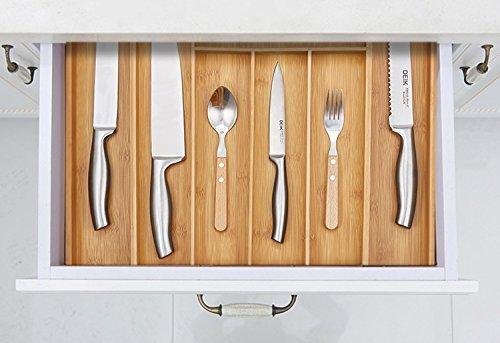 Budget friendly bamboo kitchen drawer organizer deik expandable utensil and cutlery tray adjustable silverware organizer with 100 pure bamboo best for flatware cutlery wooden or stainless utensils