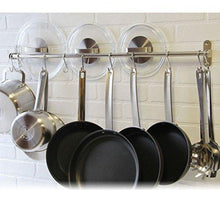 Exclusive tevizz gourmet kitchen wall mount rail and hooks stainless steel pot pan lid holder rack