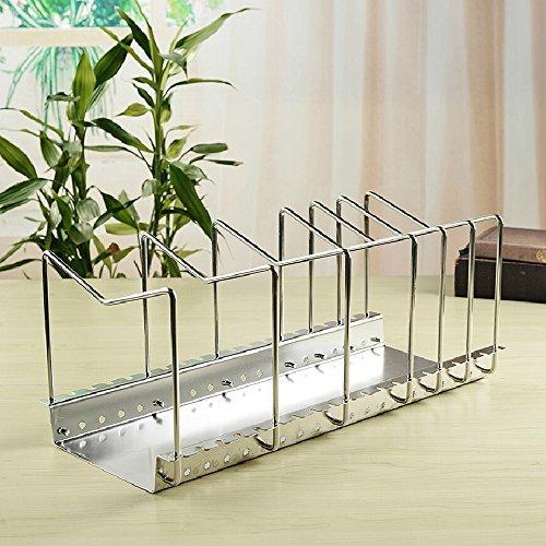 Arcxel Stainless Steel Dish Rack Kitchen Pot Pan Lid Cutting Board Adjustable Organizer Holder with Drain Tray for Cabinet and Pantry Storage Organization, 6 Compartments
