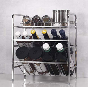 Top rated spice rack organizer fresh household 3 tier spice jars bottle stand holder stainless steel kitchen organizer storage kitchen shelves rack silver