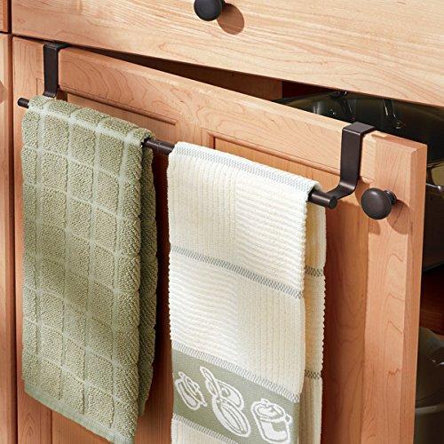 Amazon mdesign decorative kitchen over cabinet expandable towel bars hang on inside or outside of doors for hand dish and tea towels pack of 2 bronze finish
