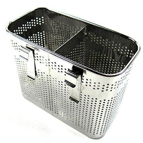 2 Divided Square Stainless Steel Perforated Cutlery Holder Sink Storage Basket By Stopia