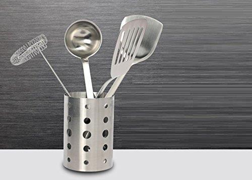 On amazon topoko thick stainless steel circular hole tableware cage chopsticks tube storage brush holder kitchen caddy utensil holder 4x6 inch