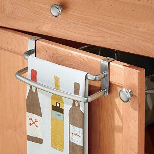 Buy mdesign modern kitchen over cabinet strong steel double towel bar rack hang on inside or outside of doors storage and organization for hand dish tea towels 9 75 wide silver finish