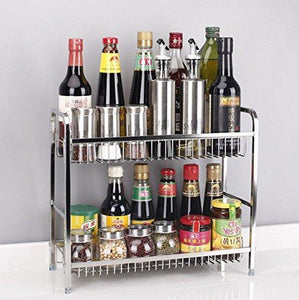 Best spice rack organizer fresh household 2 tier spice jars bottle stand holder stainless steel kitchen organizer storage kitchen shelves rack silver
