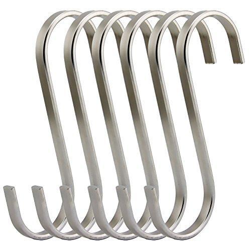 Latest ruiling premium 6 pack size x large brushed stainless flat s hooks kitchen pot pan hanger clothes storage rack