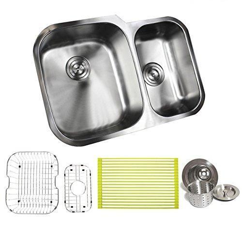 29 Inch Stainless Steel Undermount Double Bowl 60/40 Offset Kitchen Sink - 16 Gauge FREE ACCESSORIES