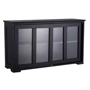 Best waterjoy kitchen storage sideboard stackable buffet storage cabinet with sliding door tempered glass panels for home kitchen antique black