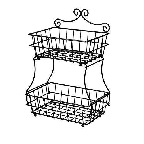 Related linkfu 2 tier fruit bread basket removable screwless metal storage basket rack for snack bread fruit vegetables counter table kitchen and home black