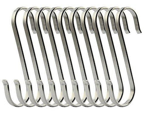 Exclusive ruiling 10 pack size large flat s hooks heavy duty genuine solid 304 stainless steel s shaped hanging hooks kitchen spoon pan pot hanging hooks hangers multiple uses