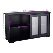 Amazon waterjoy kitchen storage sideboard stackable buffet storage cabinet with sliding door tempered glass panels for home kitchen antique black