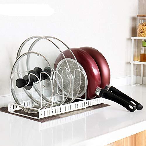Discover advutils expandable pots and pans organizer rack for cabinet holds 7 pans lids to keep cupboards tidy adjustable bakeware rack for kitchen and pantry