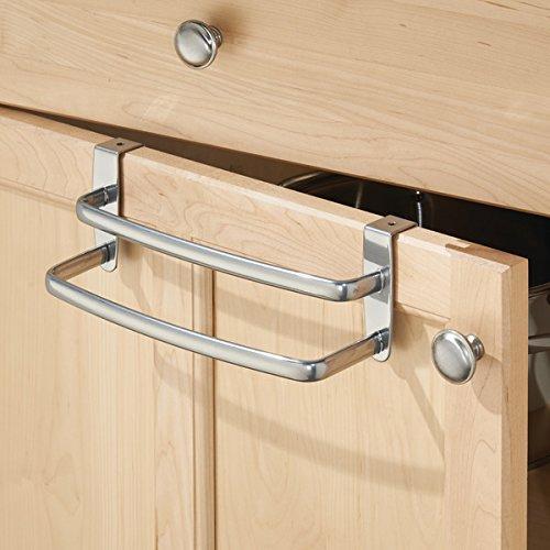 Cheap mdesign modern kitchen over cabinet strong steel double towel bar rack hang on inside or outside of doors storage and organization for hand dish tea towels 9 75 wide silver finish