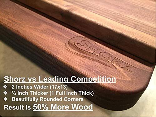 Purchase extra large reversible walnut wood cutting board by shorz 17 x 13 x 1 inch made in usa from american black walnut hardwood boards keep knives sharp juice groove keeps kitchen countertop clean