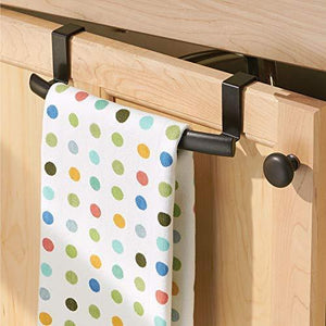 Home mdesign modern metal kitchen storage over cabinet curved towel bar hang on inside or outside of doors organize and hang hand dish and tea towels 9 7 wide 2 pack bronze