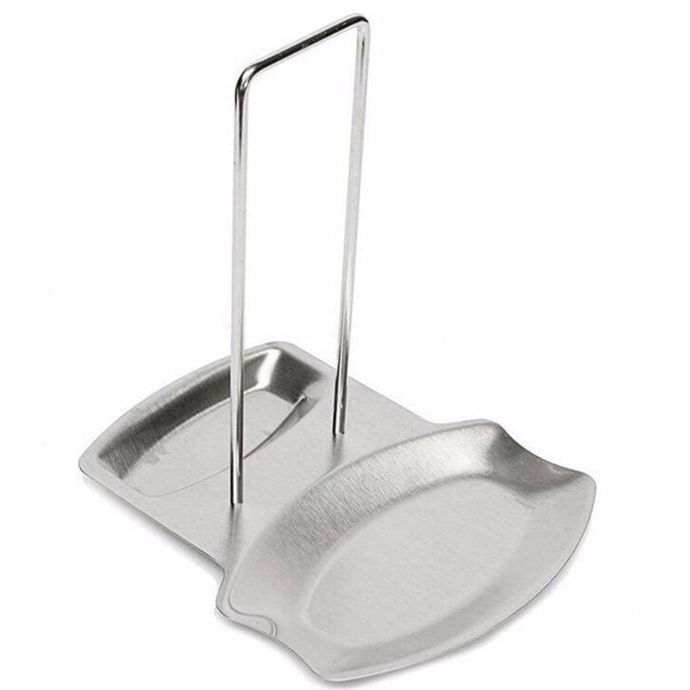 Home pevor lid and spoon rest stainless steel pan pot cover lid rack stand spoon rest stove organizer storage soup spoon holder for home kitchen and bar tools silver