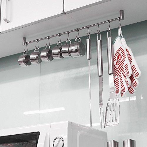 Amazon best squelo kitchen rail rack wall mounted utensil hanging rack stainless steel hanger hooks for kitchen tools pot towel