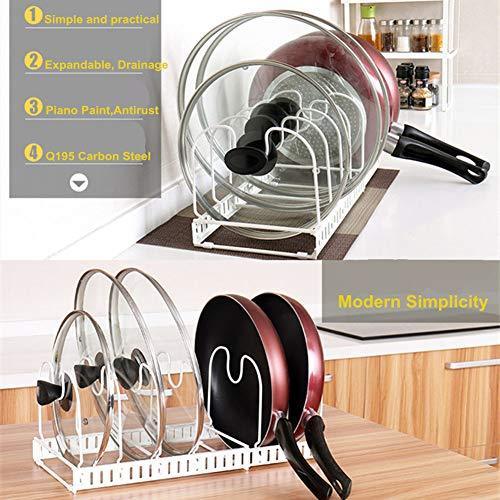 Budget advutils expandable pots and pans organizer rack for cabinet holds 7 pans lids to keep cupboards tidy adjustable bakeware rack for kitchen and pantry