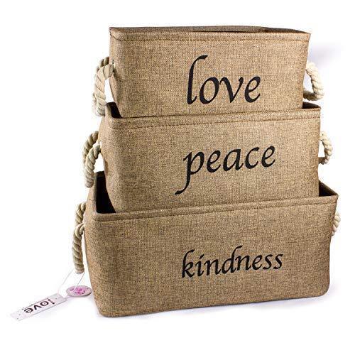 Storage lillys love storage baskets organizer set 3 pack burlap nesting popular canvas storage bins for closet kitchen or bathroom organizing